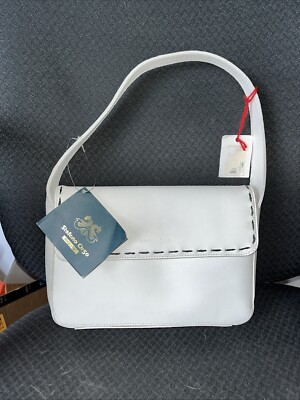 Stefano Orso White Leather shoulder Bag NWT Spanish leather black stitching