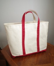 Vintage 80's LL Bean Boat and Tote Canvas Bag 14.5" White Red Made In USA EUC