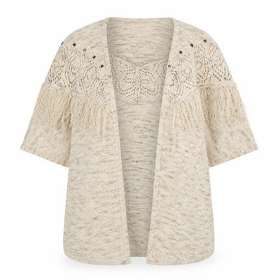 Knox Rose Damen Strickjacke Pullover Gr. M UK '' Beige V-Ausschnitt Kurzarm
