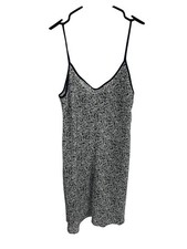 Vintage Natori II Paisley Sleeveless V-Neck Slip Dress Navy White Petite Sleep