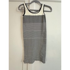 Free Movement Striped Tank Dress Cream Black White Midi Knee Length
