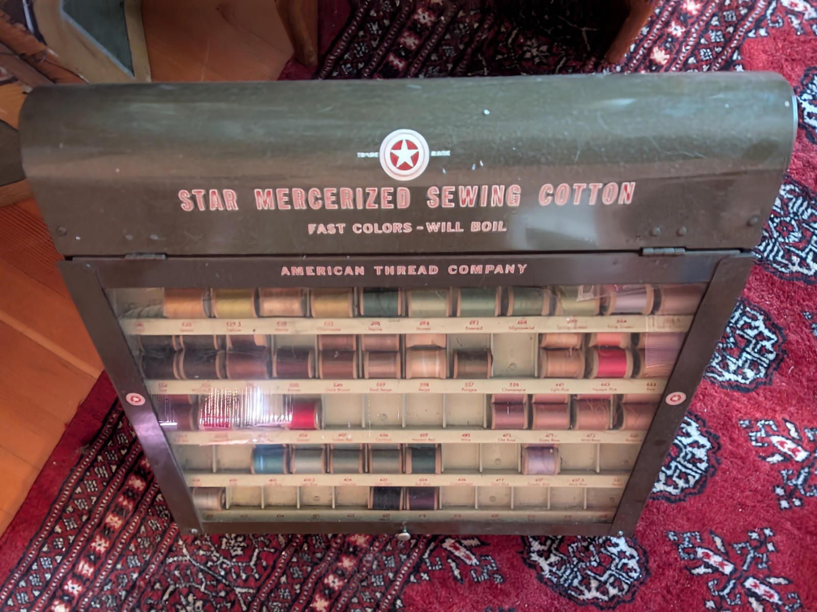 Vintage Star Mercerized Sewing Thread Spool Advertising Display Cabinet