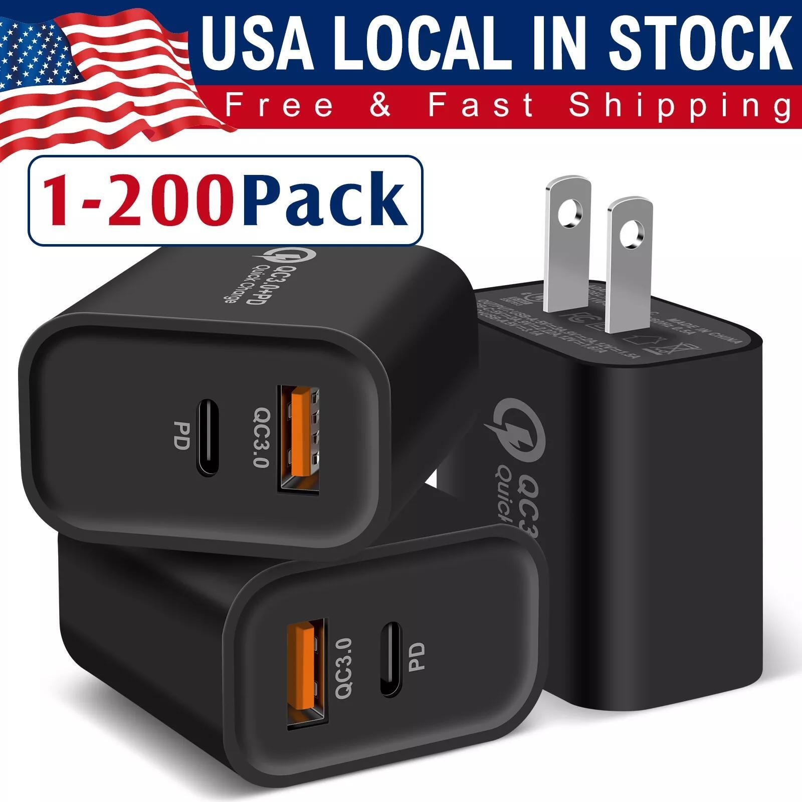 20W PD USB C Wall Charger Fast Quick Charge QC 3.0 Power Adapter Dual Ports Lot