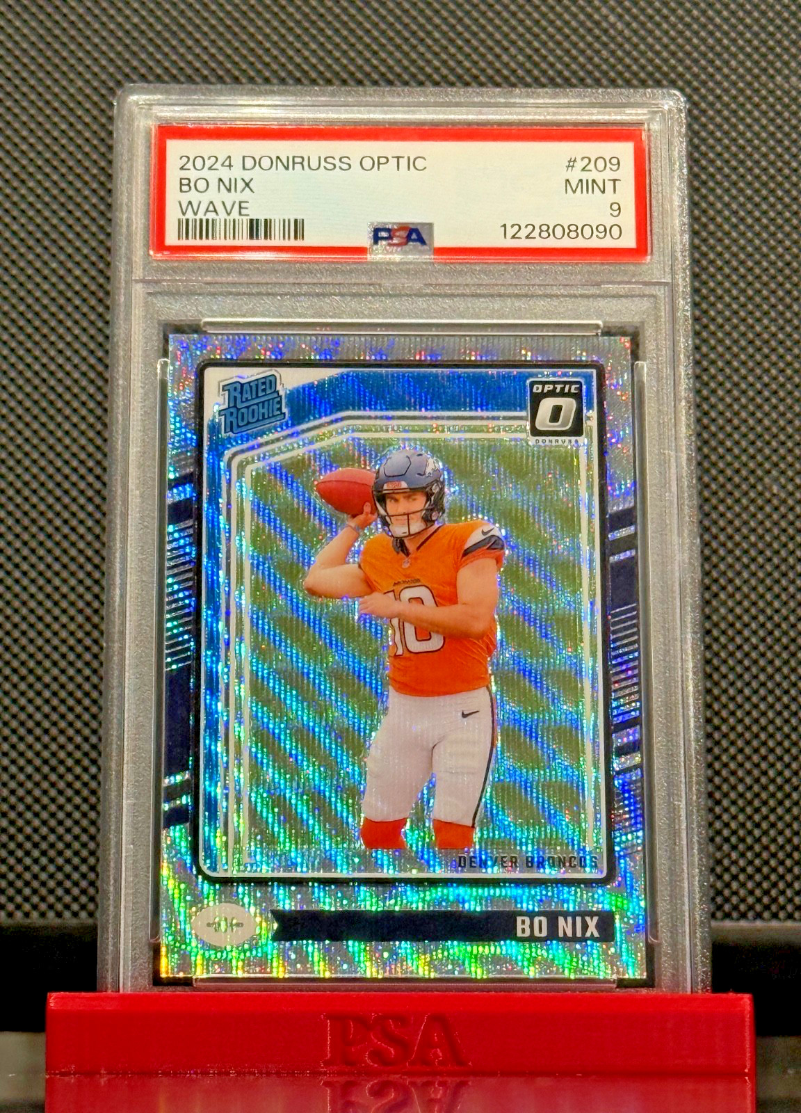 2024 Panini Donruss Optic #209 Bo Nix Rated Rook Premium Wave /300 RC PSA 9 Mint