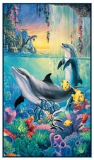 24" X 44" Panel Dolphin Falls Fish Coral Reefs Cotton Fabric Panel D488.69