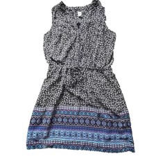Gap Sleeveless Mix-Print Blue/ Black Pin Tuck Medium Preowned Lined Shirtdress