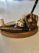 Vintage S.S. Sarna Baseball Desk Set With Business Card Holder and Pen Holder