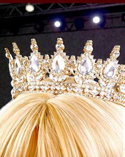 Iced Out Rhinestone Queen Crown Tiara Gold/Silver 2in Tall 4.9in