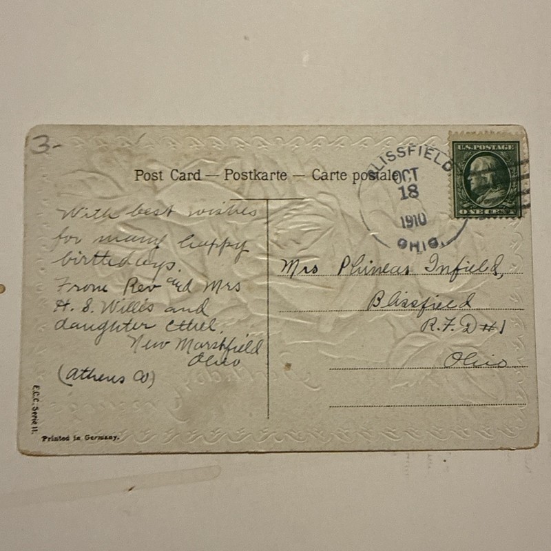 OHIO-Blissfield, Coshocton County (1889-2002) 1910 Cancel