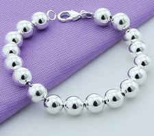 925 Sterling Silver 8mm/10mm Hollow Ball Beads Chain Bracelet Women Jewelry