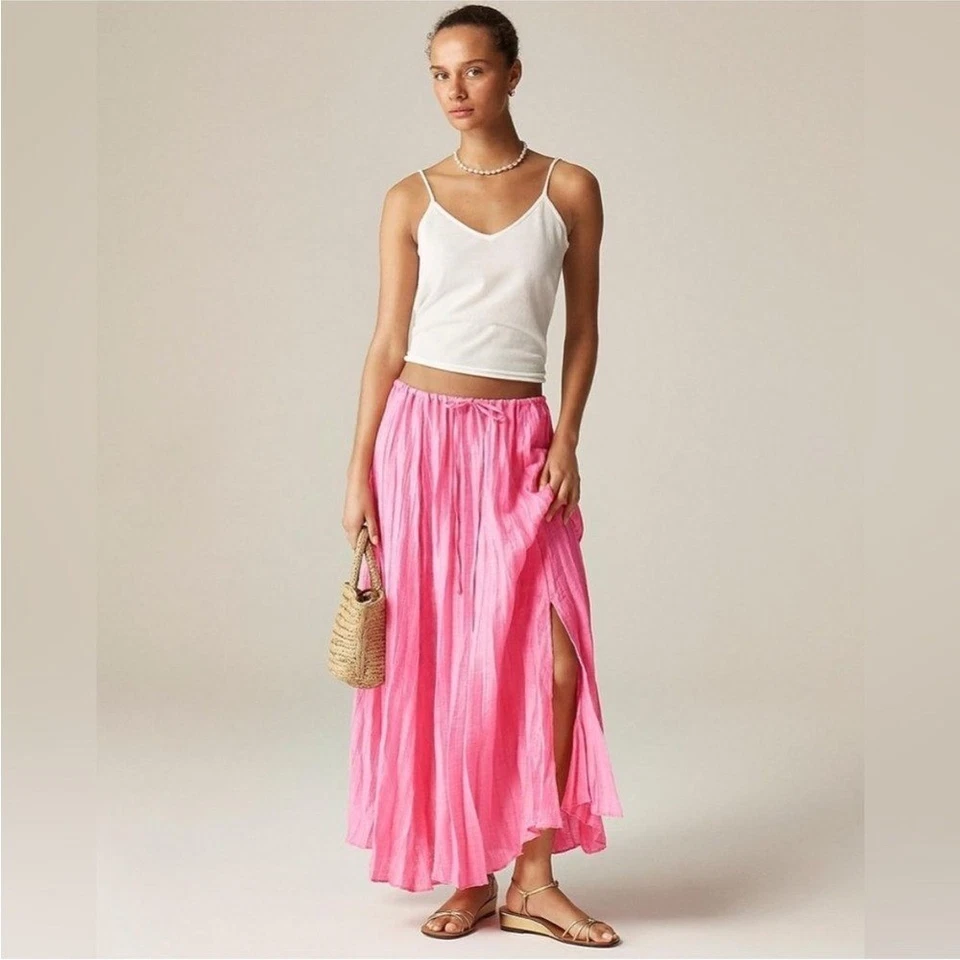 J Crew Maxi Falda Plisada Cordón Mezcla Lino Blanco Medio Foto 2 de 4
