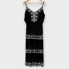 Savanna Jane Floral Embroidered Maxi Dress Size 1X Black Adjustable Straps Boho