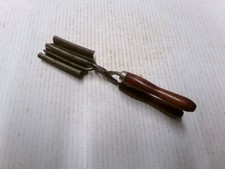 Antique Triple Barrel Curling Iron Wooden Handle Hair Crimper Tool