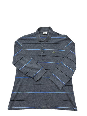 Lacoste Mens Polo Shirt Size 4 Grey Striped Cotton F8330