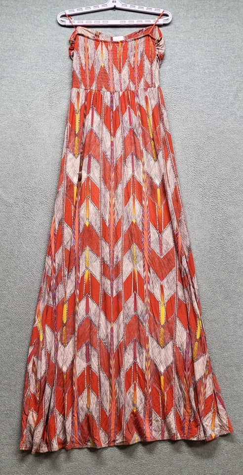 Vestido para mujer GUESS M rojo geométrico maxi sin tirantes bandeau sin mangas Foto 2 de 4