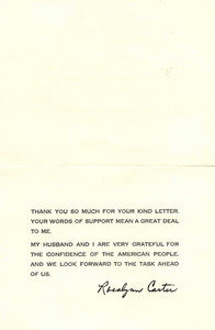 Vintage Authentic Typed Letter SIGNED -First Lady ROSALNN CARTER "1977 Inaugural
