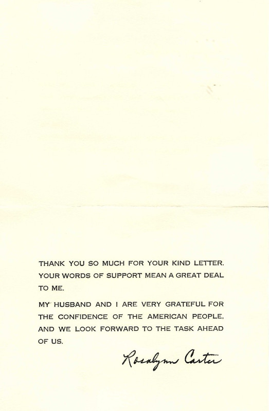 Vintage Authentic Typed Letter SIGNED -First Lady ROSALNN CARTER "1977 Inaugural