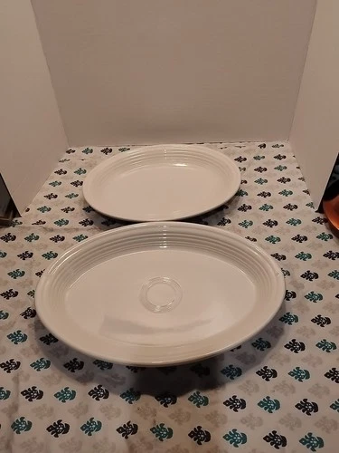 Set Of 2 white Fiesta oval serving platter made by the Homer Laughlin  Company.
