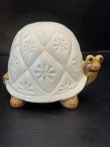 Vintage  Otagiri/OMC Japan Ceramic TURTLE Piggy Bank by - Embossed Floral Shell