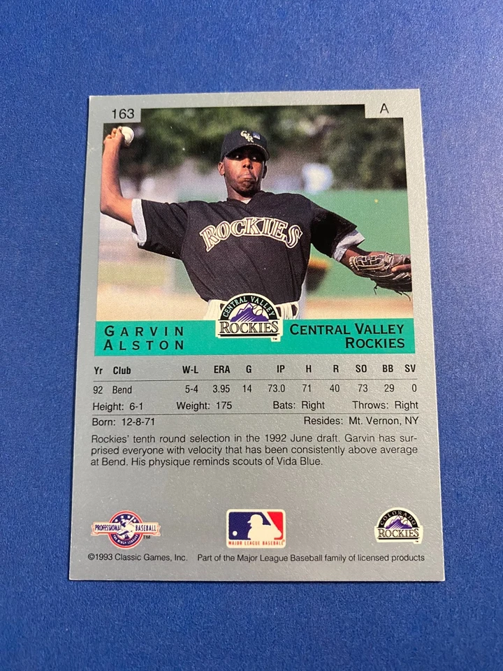 GARVIN ALSTON 1993 CLASSIC BEST #163  AUTO IP SIGNED COLORADO ROCKIES GIANTS RC - Image 2 of 2