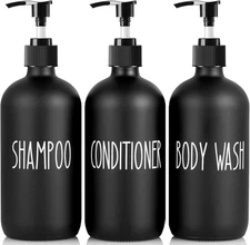 ALELION Glass Shampoo and Conditioner Dispenser Set of 3-16 oz Refillable