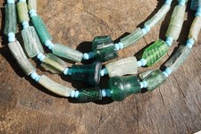 Rare Blue & Green Afghan Ancient Roman Glass Tube Beads (2880D654) Rustic