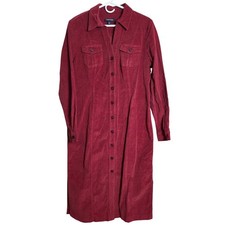 Chadwicks Corduroy Shirt Dress Women 12 Button Front Burgundy Modest