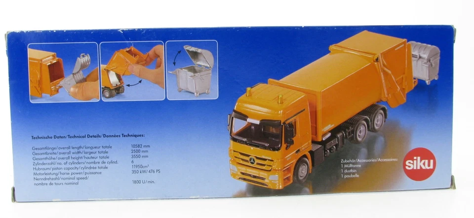 SIKU 2938 Mercedes Benz Actros Müllwagen 1:50 in OVP LKW Müllauto weiß grün - Bild 4 von 4