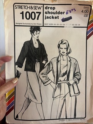 Stretch & Sew 1007 Misses Vintage Drop Shoulder Jacket Pattern Bust Sz 28''-44''