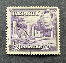 1938 CYPRUS 1/2 PIASTRE KING GEORGE IV PURPLE USED CANCEL NGNH FN