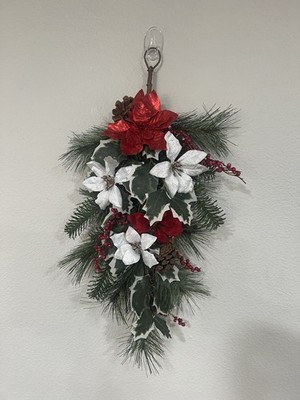 Christmas Swag Artificial Teardrop Swag Wreaths W Poinsettias/Pine Cones/Berries