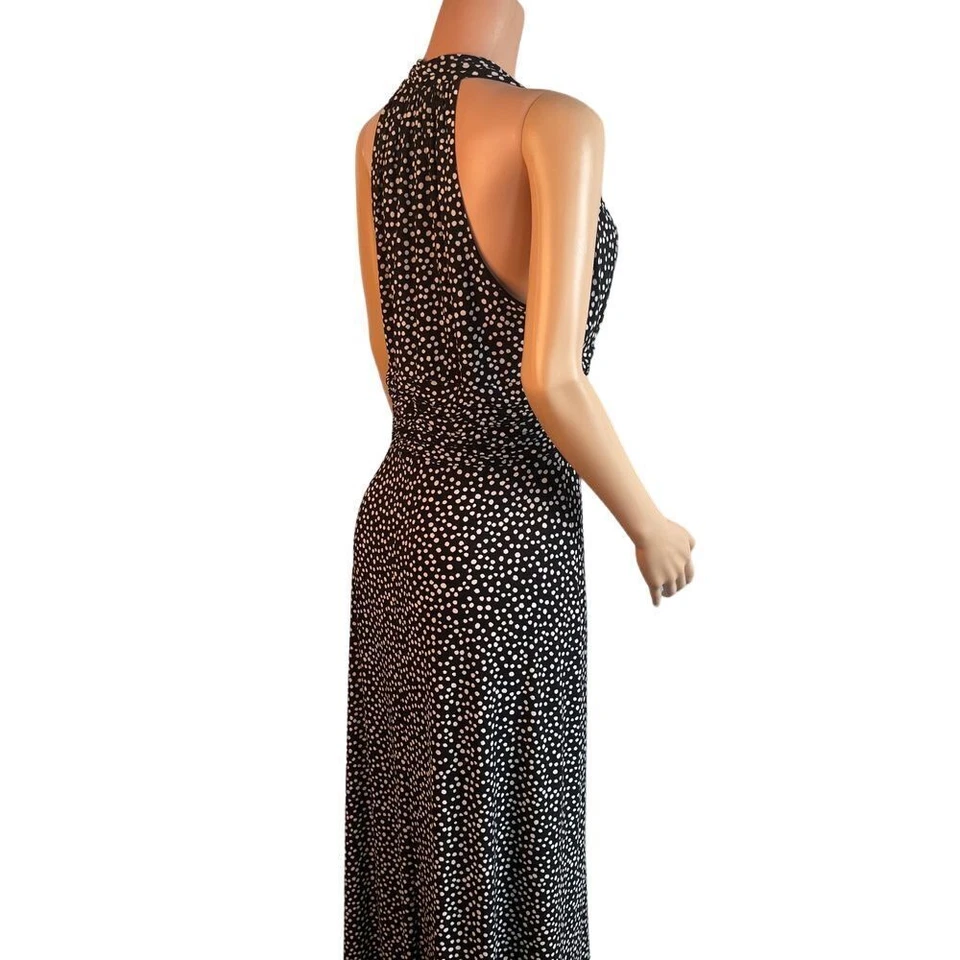 Maxi Vestido Halter Black Label Evan Picone, Old Hollywood, acanalado, negro blanco Foto 3 de 4
