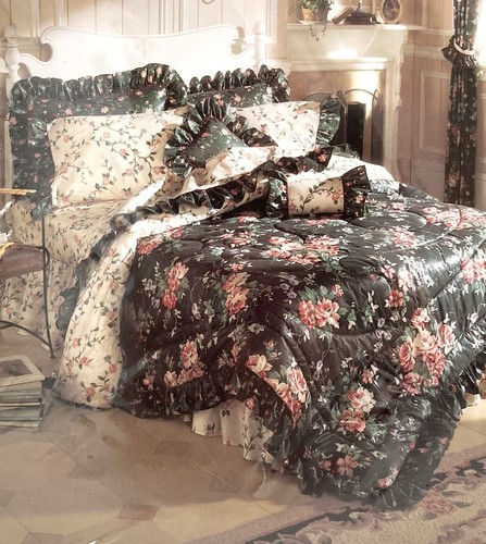 Vtg Allyson Kent TWIN FLAT Sheet Chelsea White Floral Green Ruffle Farmhouse USA - Picture 5 of 6