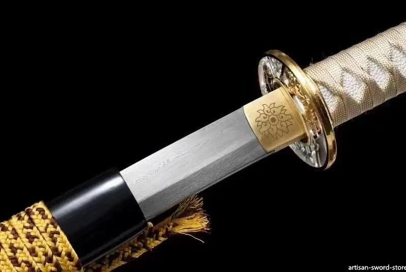 Espada Samurai Japonesa Hoja de Acero Damasco Forjada a Mano Katana Full Tang Afilada Foto 3 de 4