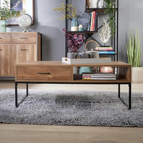 Coffee Table Sorage Organiser Oak Effect Industrial Metal Living Room Furniture - Picture 3 of 8