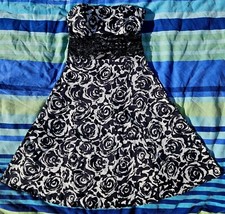 Forever 21 Black White Floral Party Dress Women's Sm/med Strapless Lace A Line