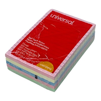 5 Pads Universal 4'' x 6'' Self Stick Lined Notepads Assorted Pastel Colors