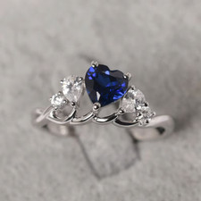 Heart Shaped Blue Sapphire Ring, 925 Sterling Silver Ring, Ring For Her/Wife