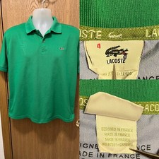 VTG 80  s Lacoste Polo Short Sleeve Green 4 Made in France EMB Logo/Tonal Print