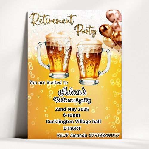Retirement party Invitations,Personalised Leaving work invites,Leavers Beer card - Picture 3 of 8