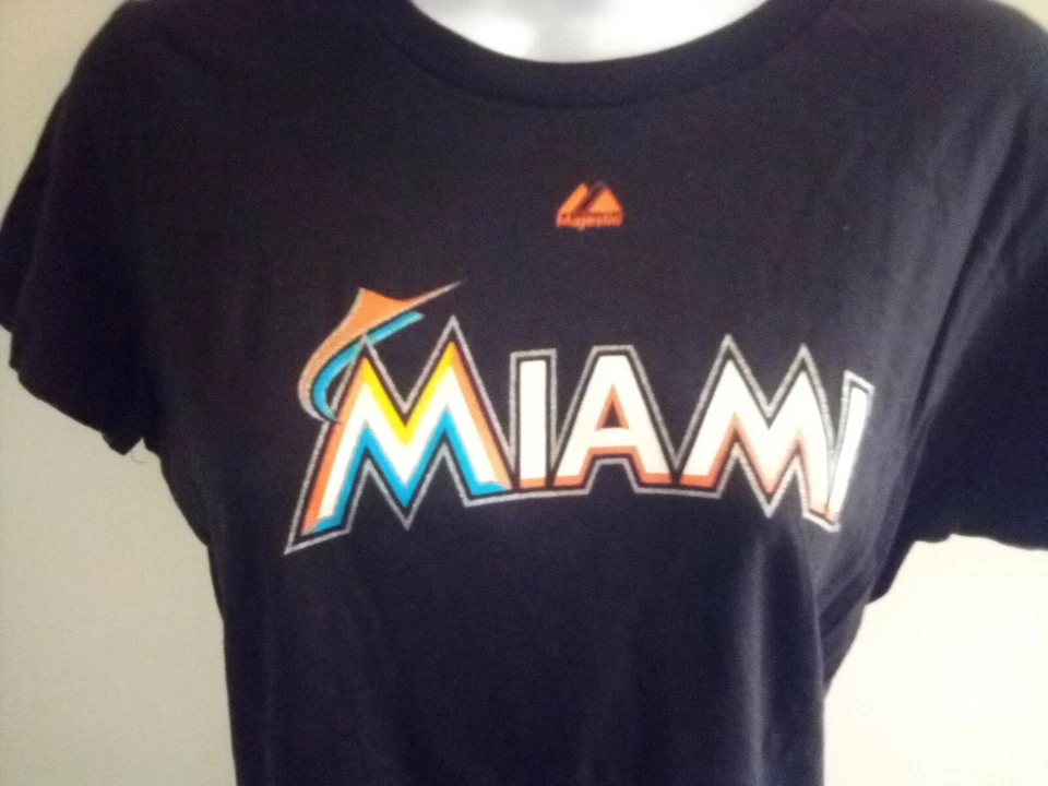 MLB MIAMI MARLINS Majestuosa Licencia CAMISETA DE ALGODÓN Para Mujer Mediana Nueva Con Etiquetas Foto 2 de 4
