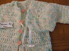 Baby Set 3 pc SWEATER, HAT, BOOTIES Newborn Girl Crochet Handmade NWT