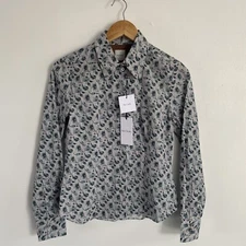 Paul Smith Blouse Womens Small 40 Grey Floral Shirt Button Up Italy BNWT