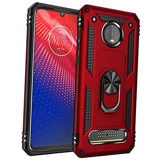 Military Grade Drop Impact for Motorola Moto Z4 Case,Moto Z4 Play Case 360 Red