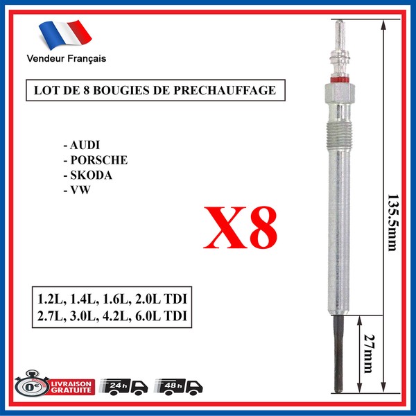 8 -Kerze VorwäRmung FüR Skoda VW 1.6 2.0L Tdi = 03L963319 059963319J-image