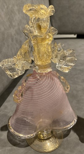 VINTAGE MURANOLATTICINO Hand Blown Dancing Couple -Pink, White And Gold Rare - Picture 8 of 13