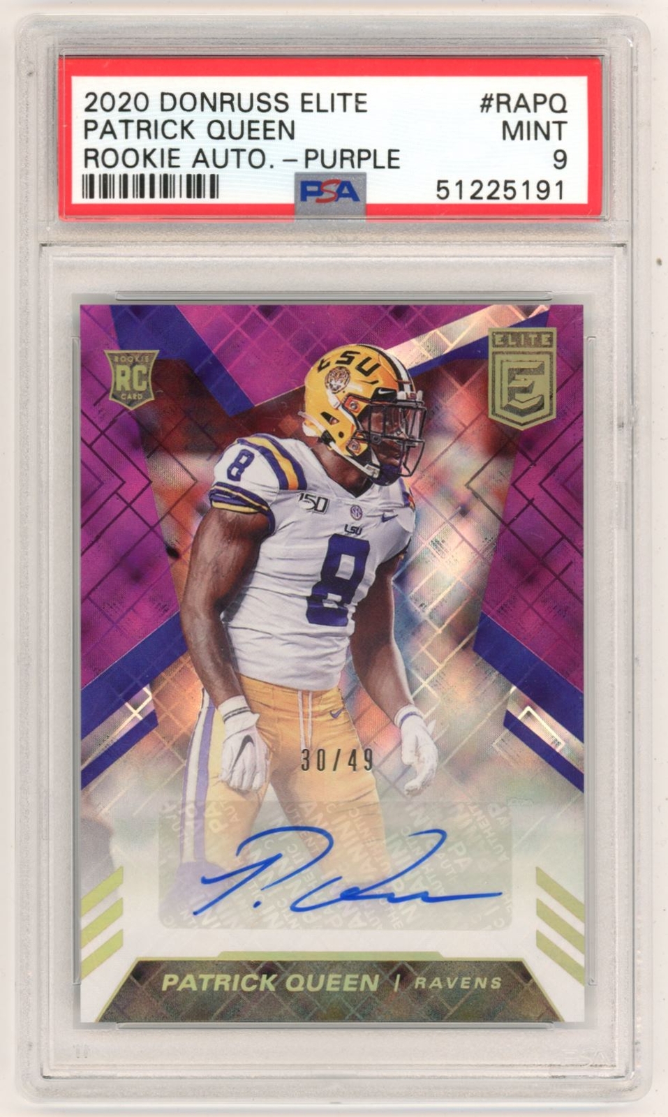 Patrick Queen Panini Donruss Elite Rookie Autographs #RAPQ Purple