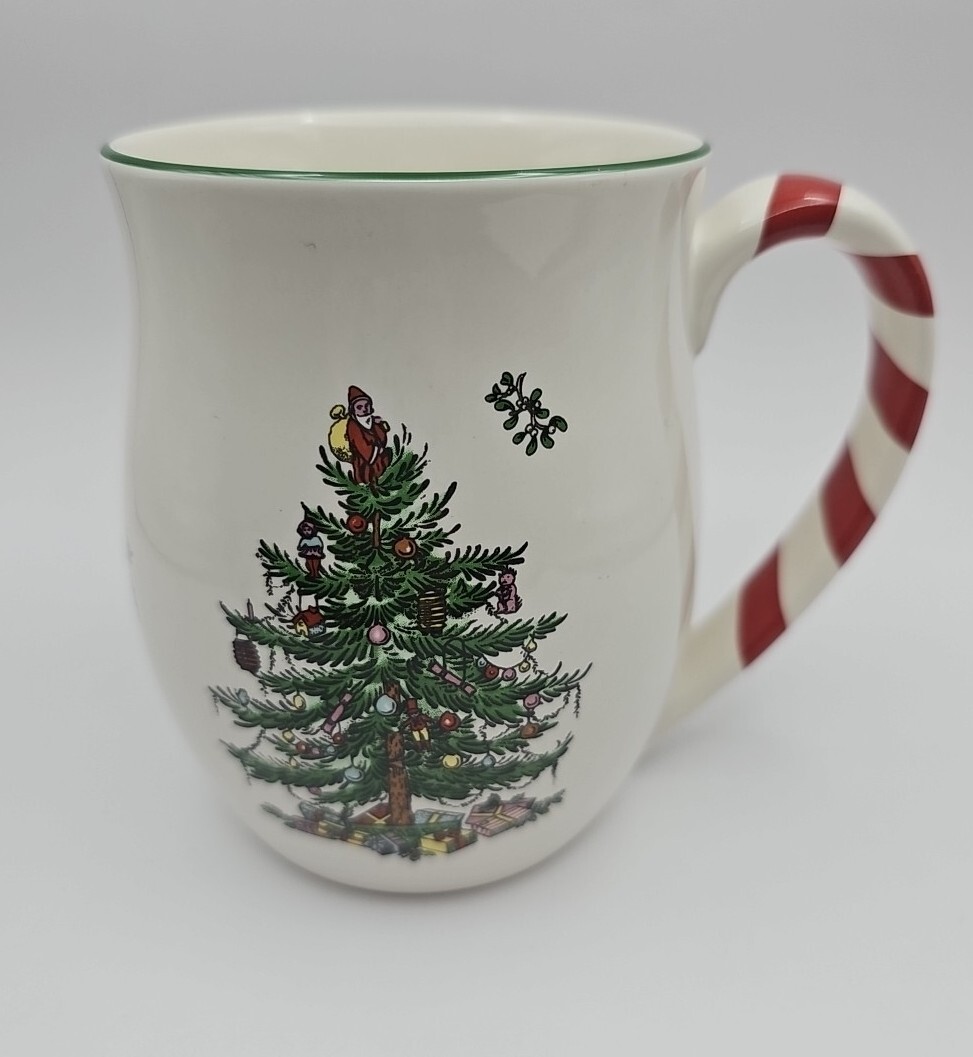 Spode Christmas Tree Peppermint Candy Cane Handle Coffee Hot Chocolate Mug H4½""