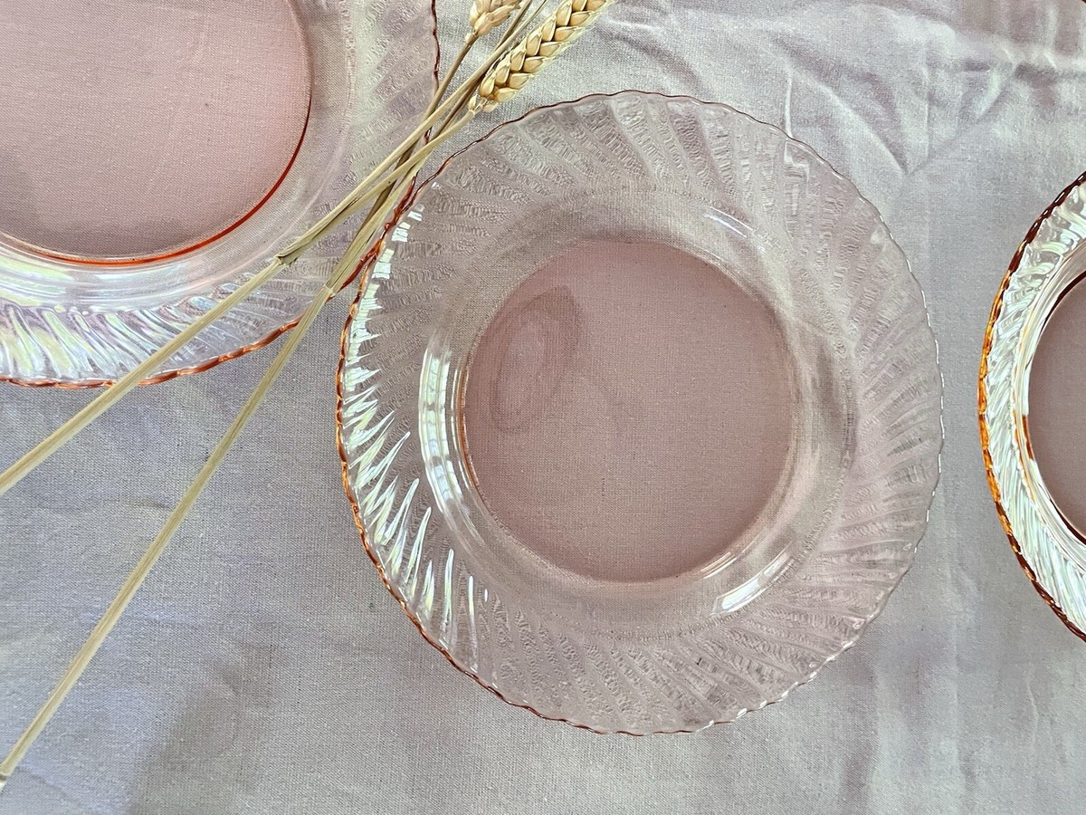 Lot 6 Assiettes Creuses Arcopal Rosaline – Verre Rose, Vintage 70s
