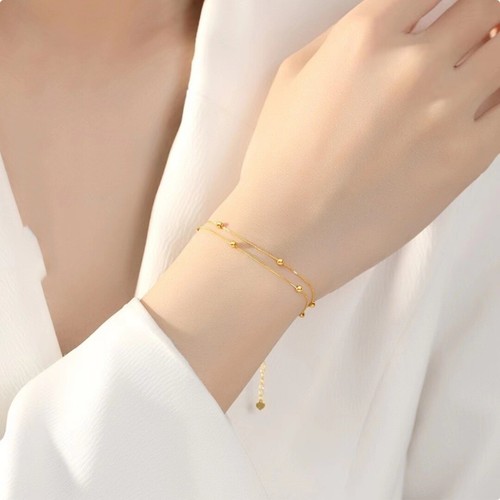 Au750 Real 18K Yellow Gold Bracelet for Women 2mm Adjustable Gold Bead Bracelet - Picture 4 of 4